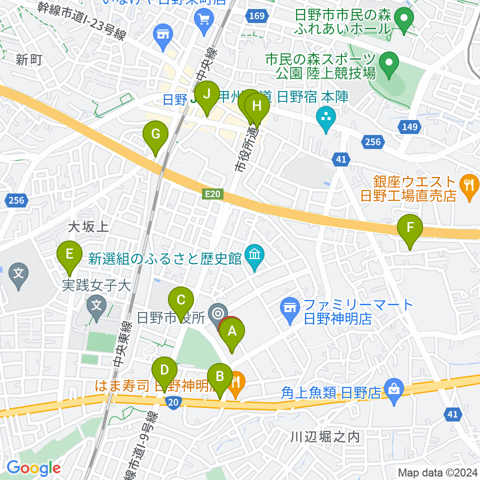 ひの煉瓦ホール周辺のカフェ一覧地図