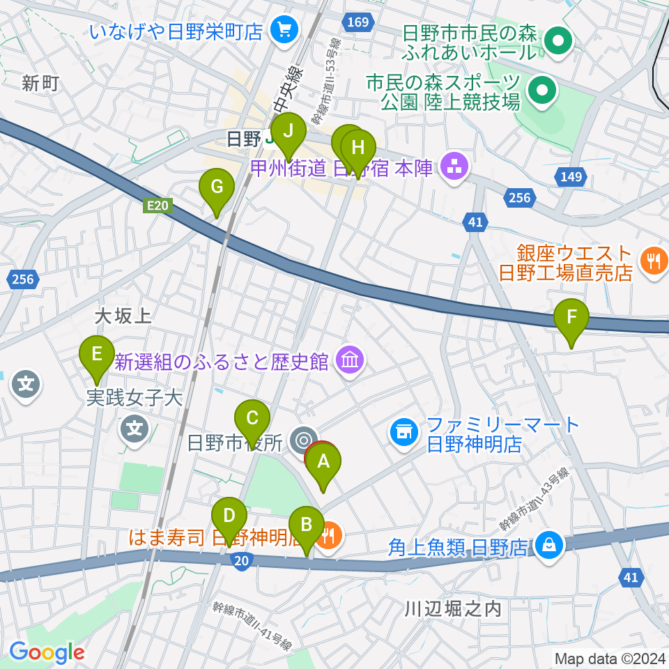 ひの煉瓦ホール周辺のカフェ一覧地図