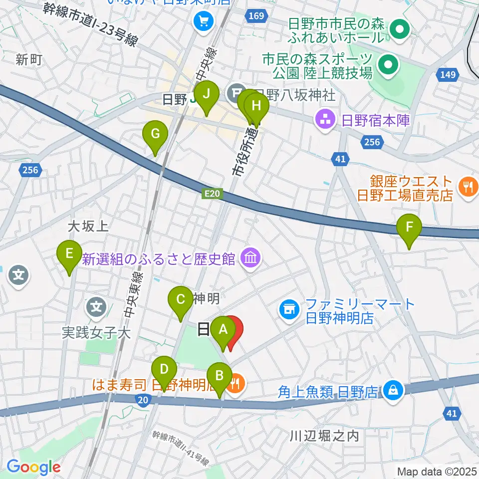 ひの煉瓦ホール周辺のカフェ一覧地図