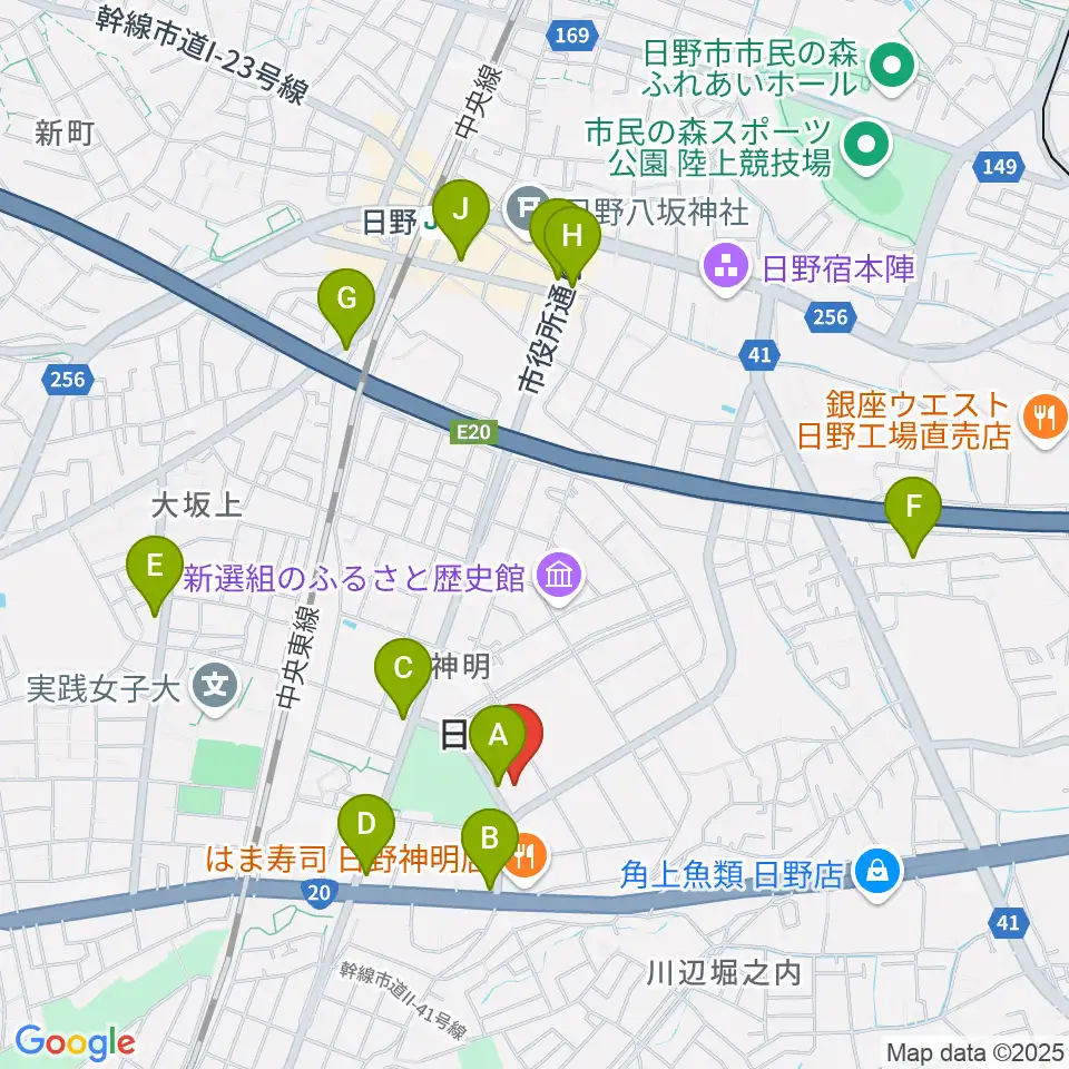 ひの煉瓦ホール周辺のカフェ一覧地図