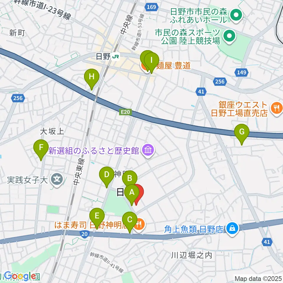 ひの煉瓦ホール周辺のカフェ一覧地図