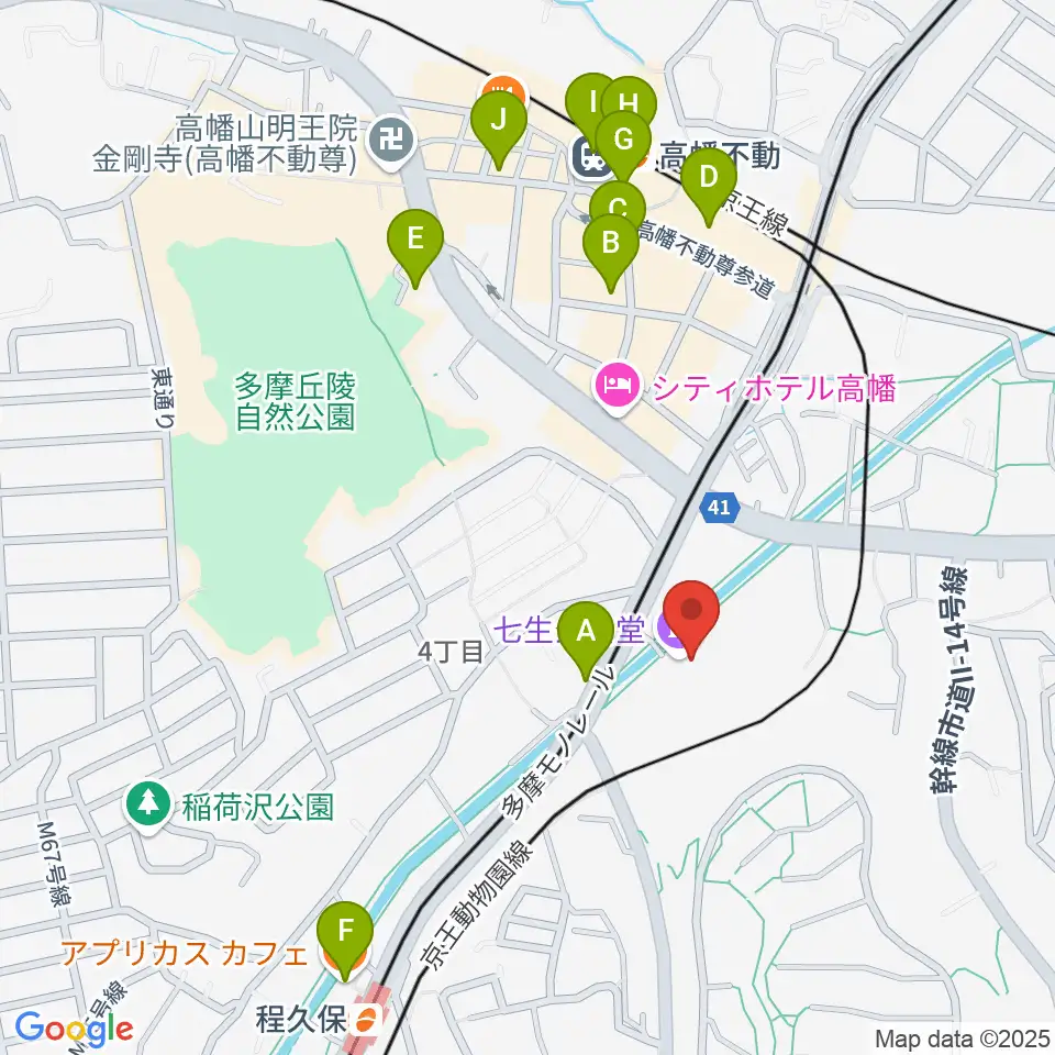 七生公会堂周辺のカフェ一覧地図