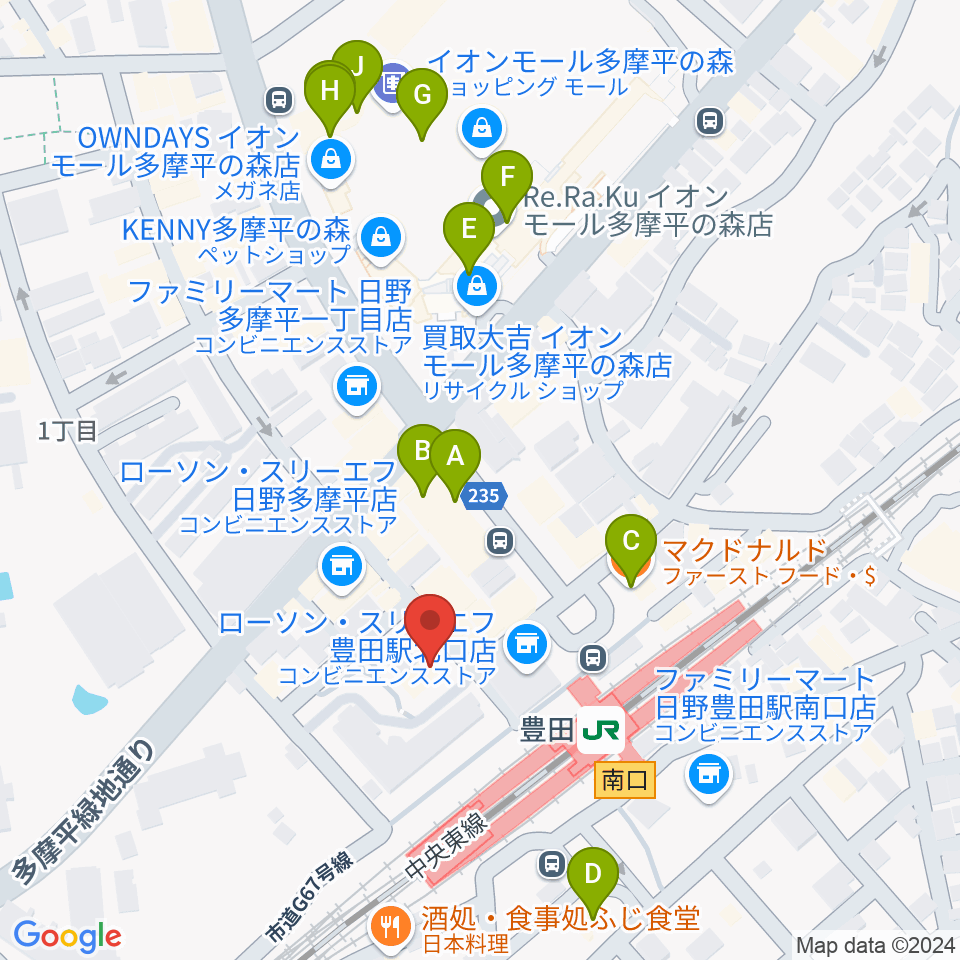 ひの市民活動支援センター周辺のカフェ一覧地図