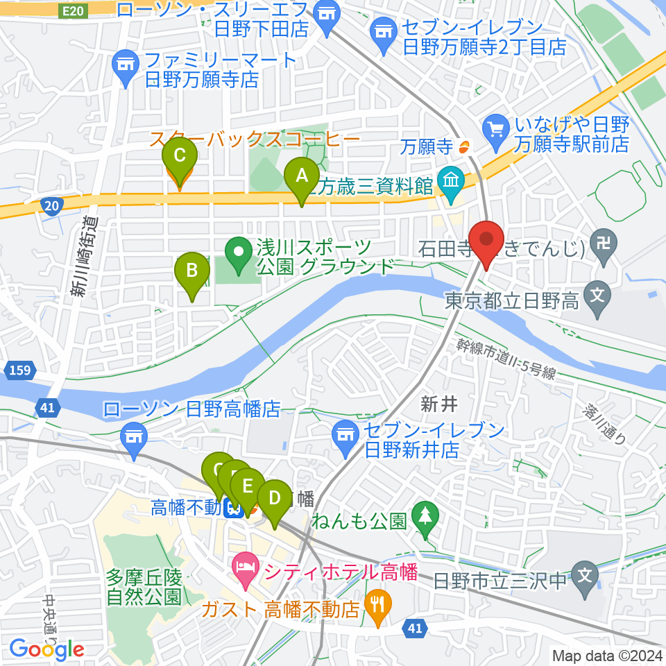 日野市東部会館周辺のカフェ一覧地図