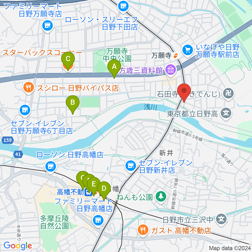 日野市東部会館周辺のカフェ一覧地図