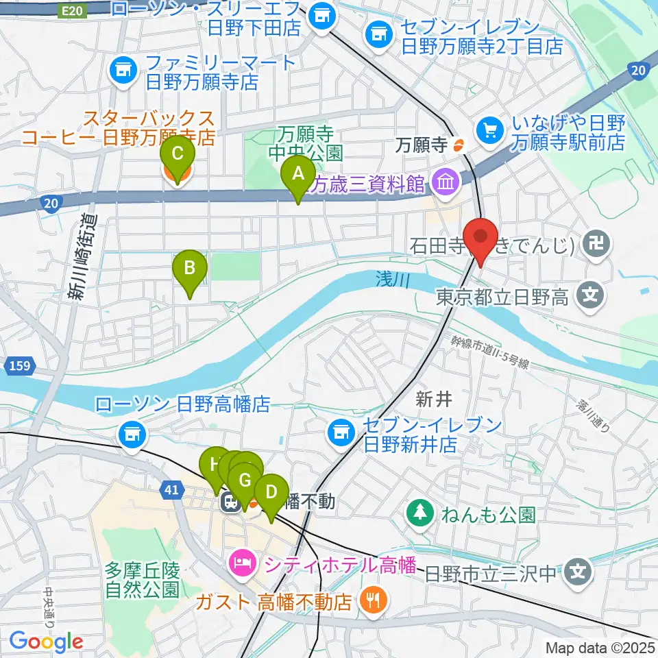 日野市東部会館周辺のカフェ一覧地図