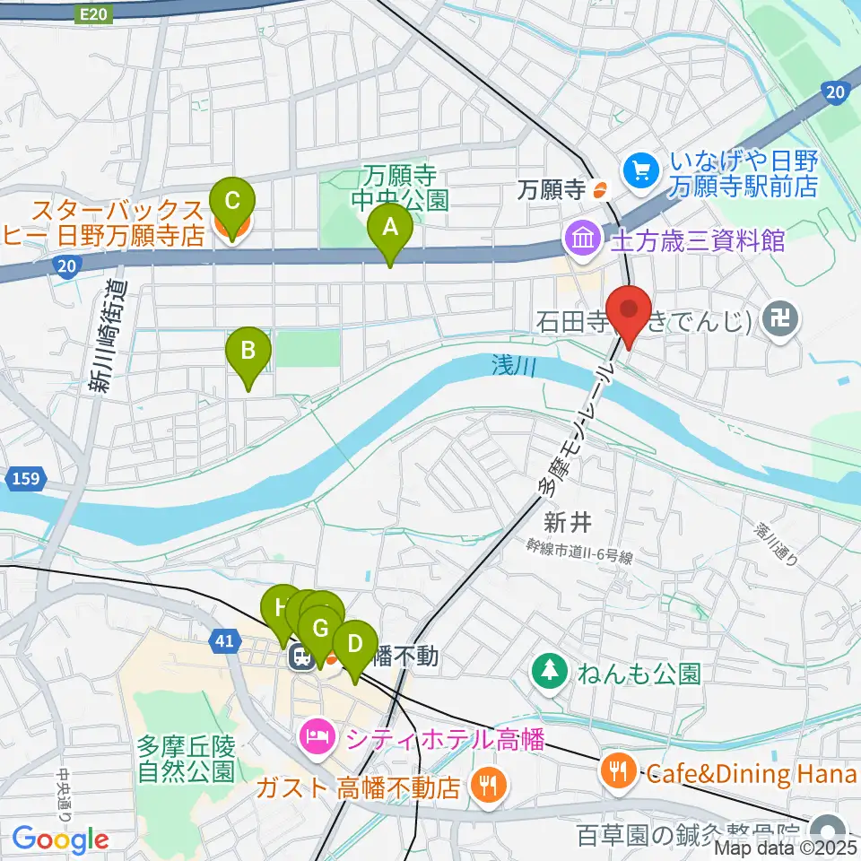 日野市東部会館周辺のカフェ一覧地図