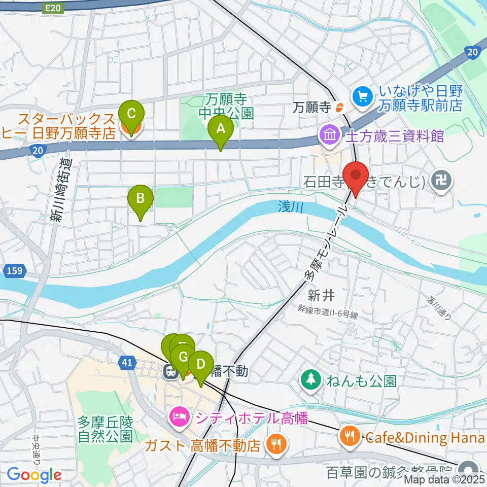 日野市東部会館周辺のカフェ一覧地図