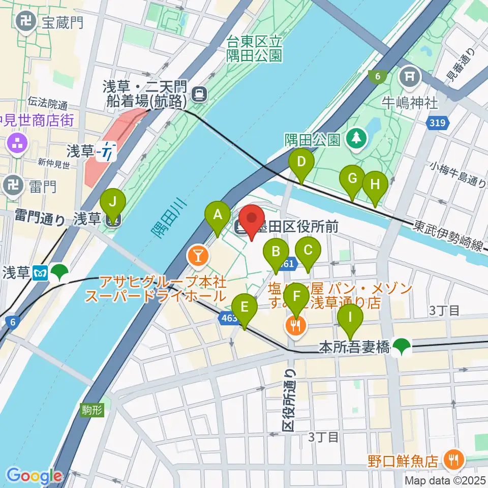 すみだリバーサイドホール周辺のカフェ一覧地図
