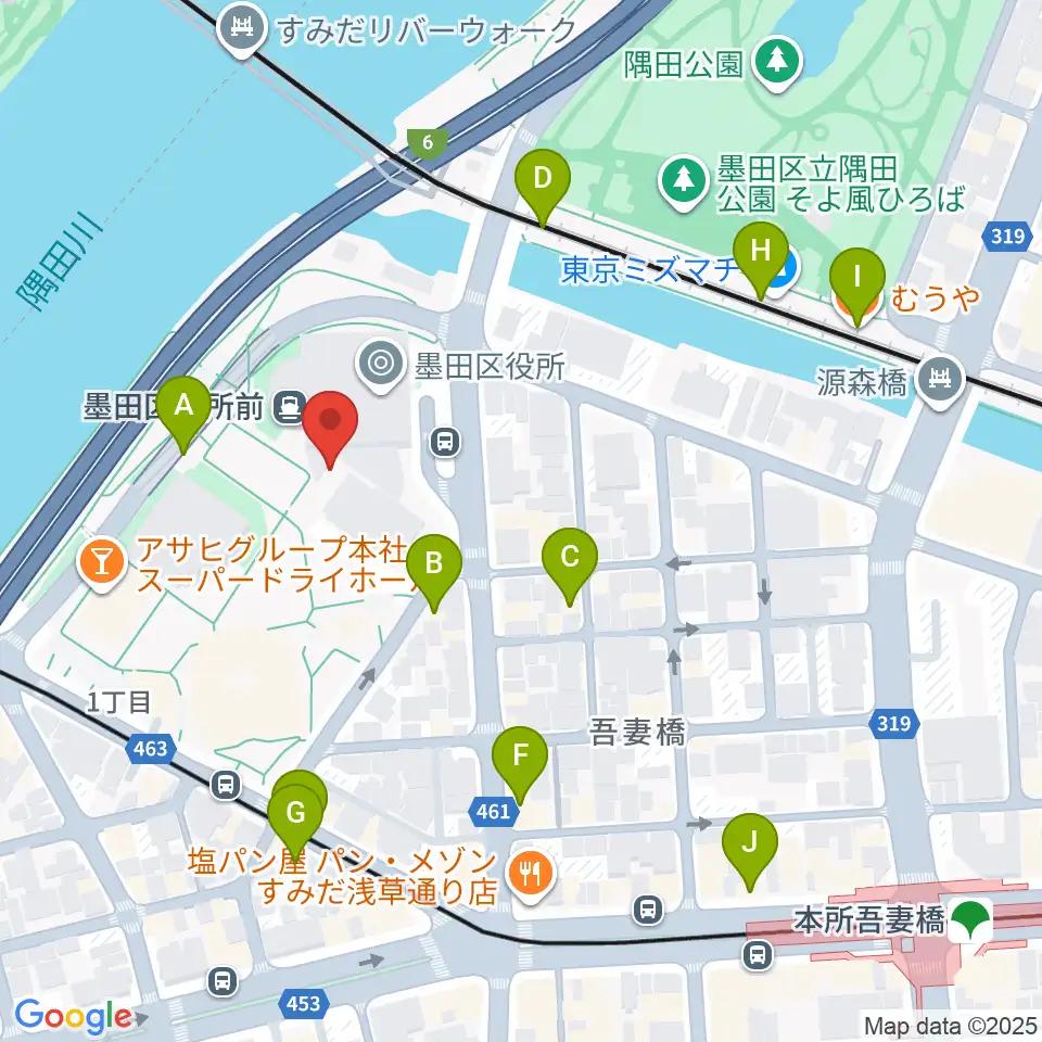 すみだリバーサイドホール周辺のカフェ一覧地図