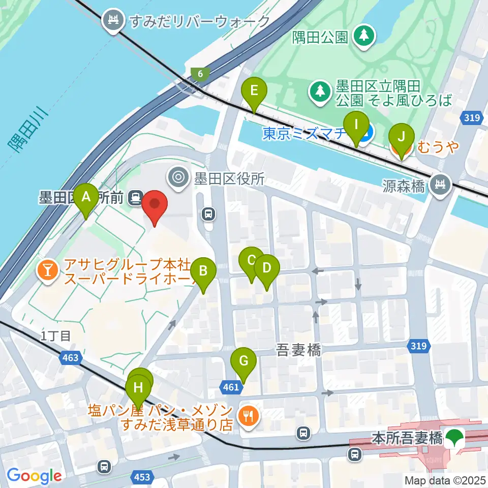 すみだリバーサイドホール周辺のカフェ一覧地図
