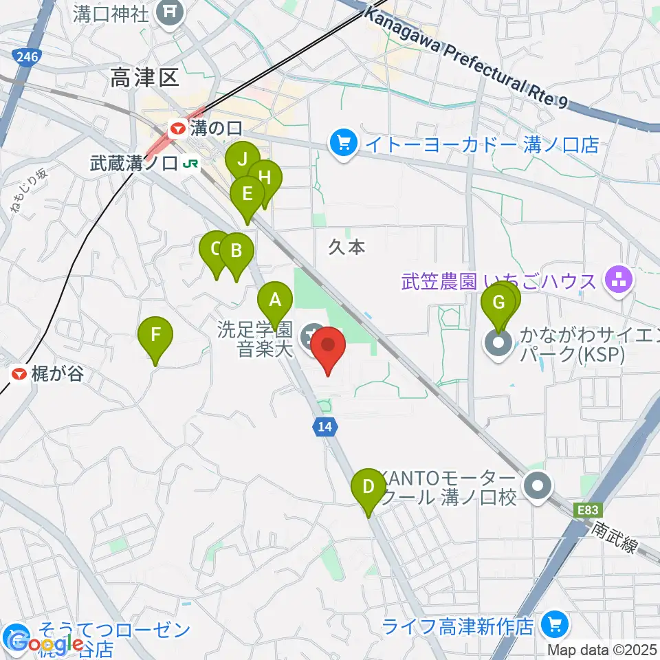 洗足学園 前田ホール周辺のカフェ一覧地図