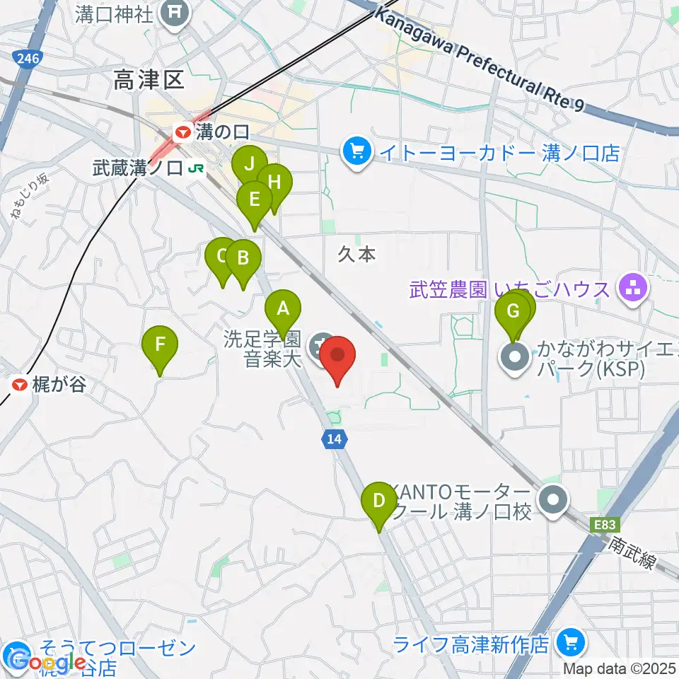 洗足学園 前田ホール周辺のカフェ一覧地図