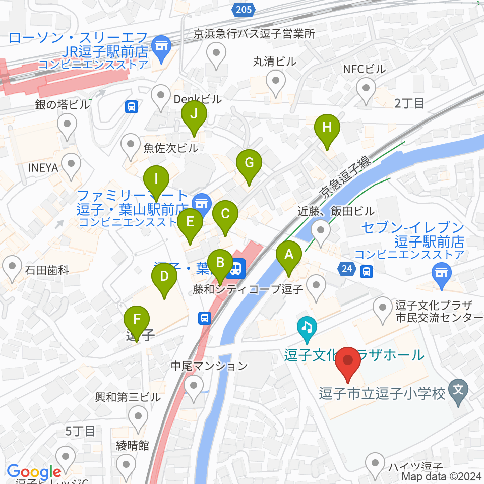 逗子文化プラザホール周辺のカフェ一覧地図