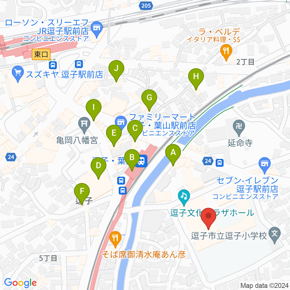 逗子文化プラザホール周辺のカフェ一覧地図