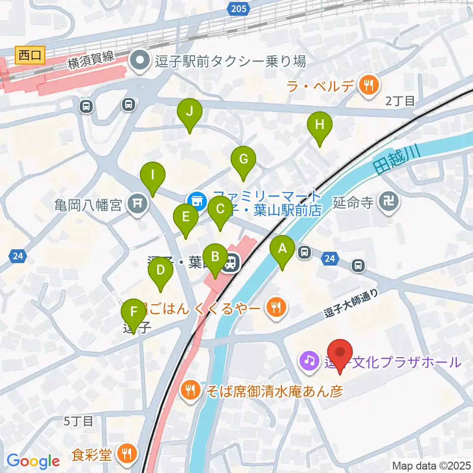 逗子文化プラザホール周辺のカフェ一覧地図