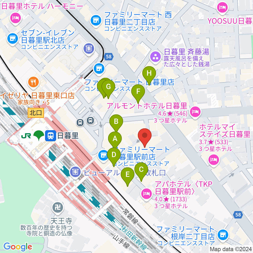 日暮里サニーホール周辺のカフェ一覧地図