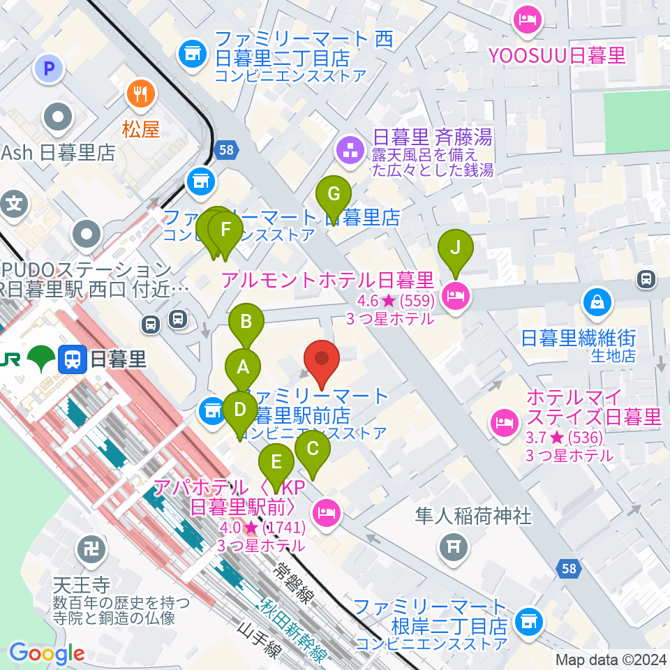 日暮里サニーホール周辺のカフェ一覧地図