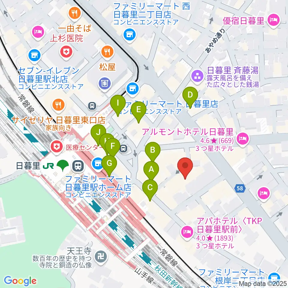 日暮里サニーホール周辺のカフェ一覧地図