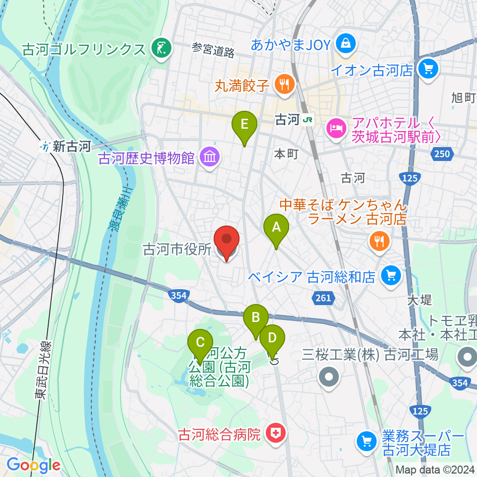 スペースＵ古河周辺のカフェ一覧地図