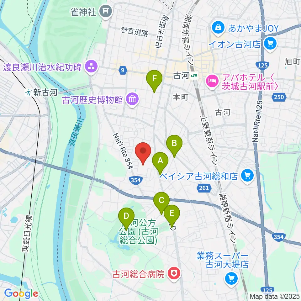 スペースU古河周辺のカフェ一覧地図