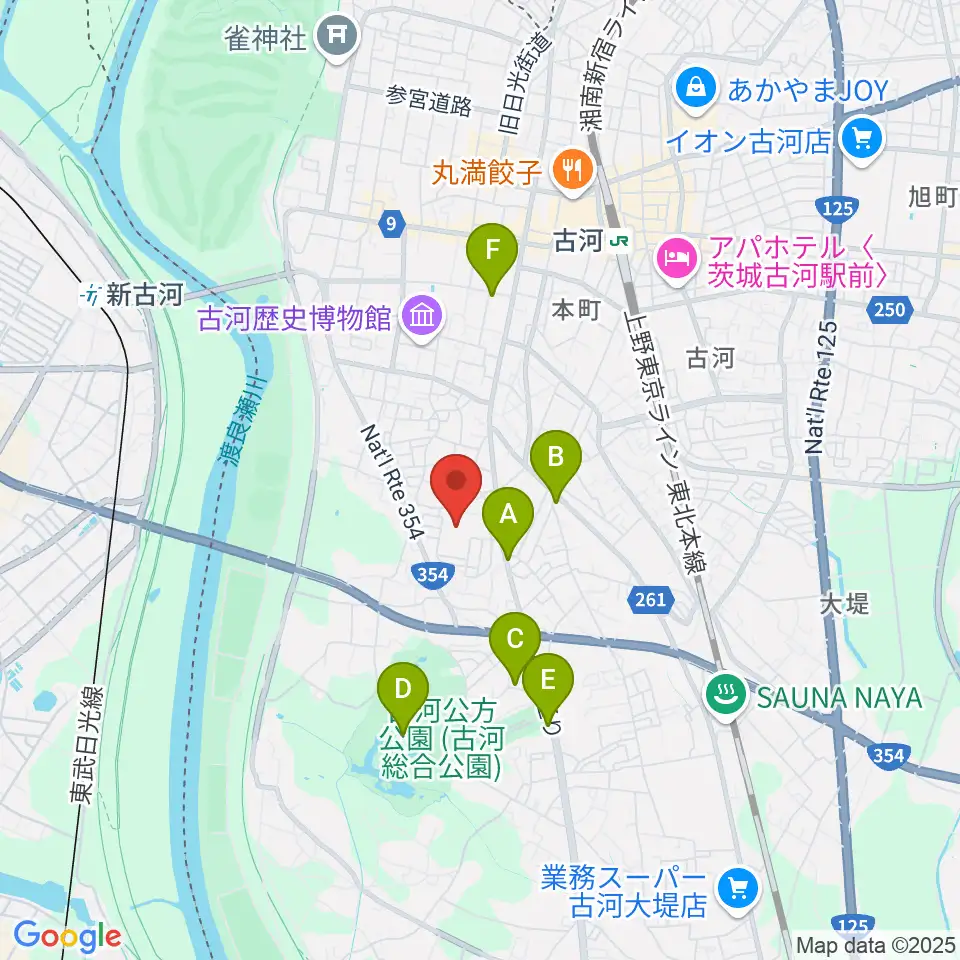 スペースU古河周辺のカフェ一覧地図