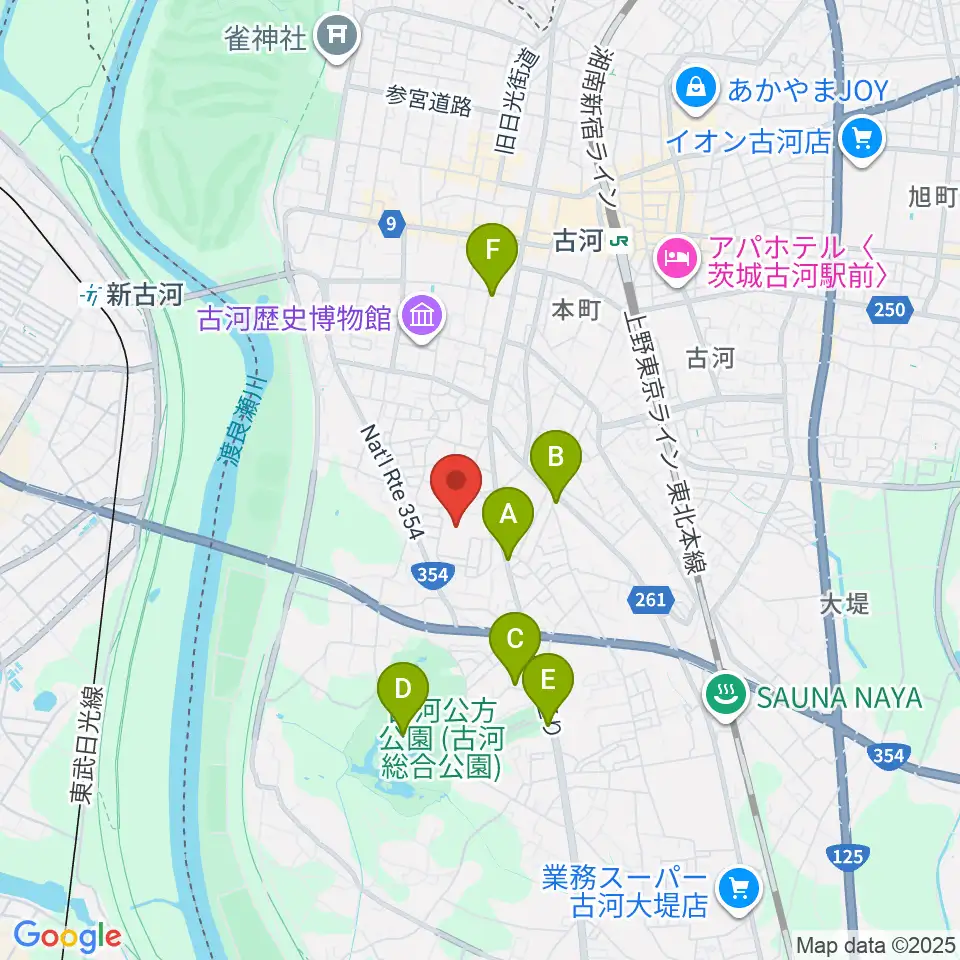 スペースU古河周辺のカフェ一覧地図