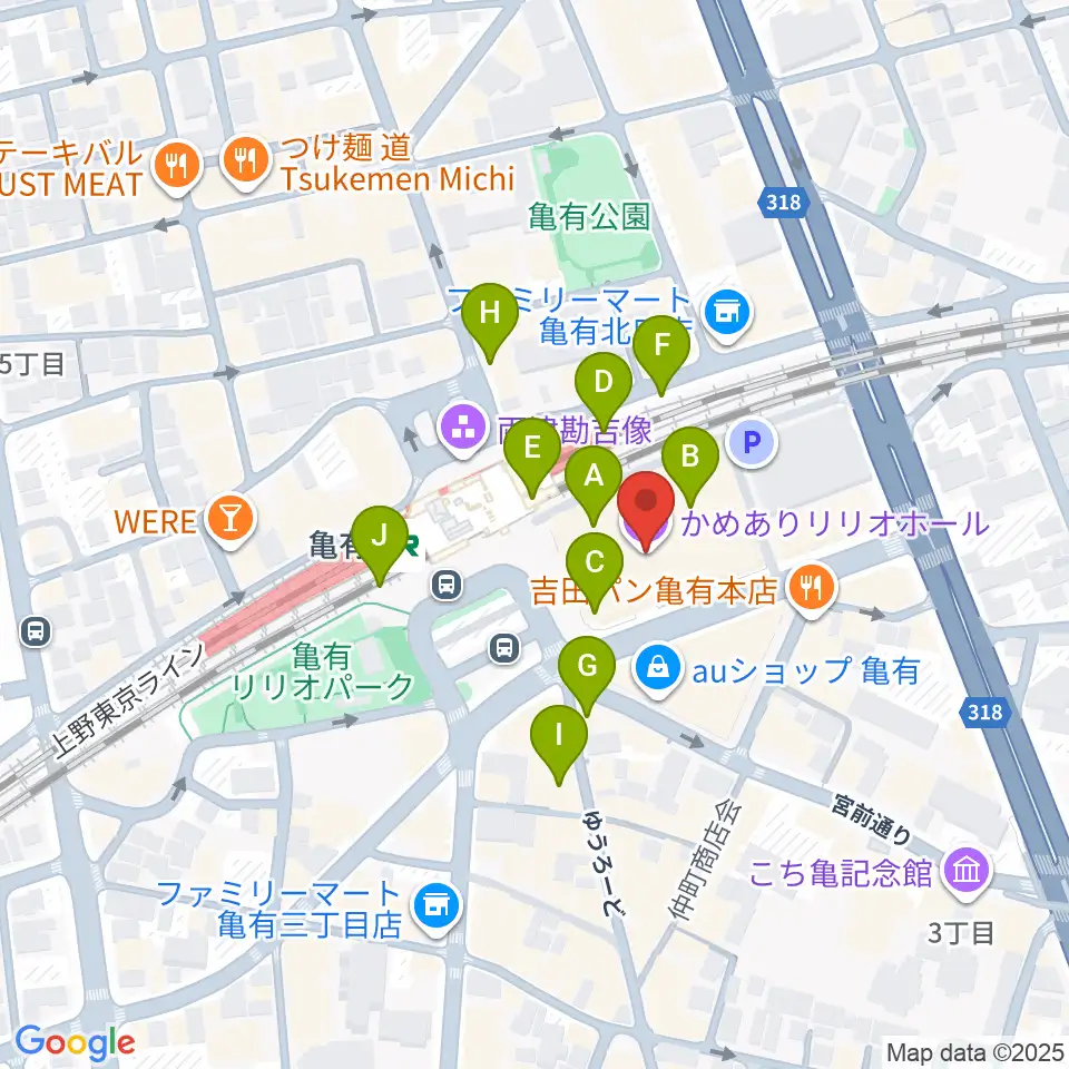 かめありリリオホール周辺のカフェ一覧地図