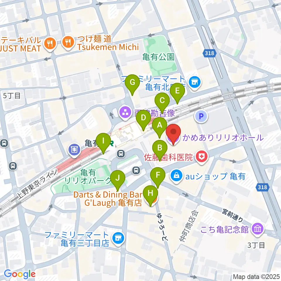 かめありリリオホール周辺のカフェ一覧地図