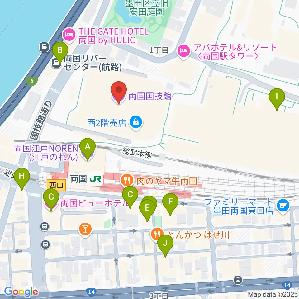 両国国技館周辺のカフェ一覧地図