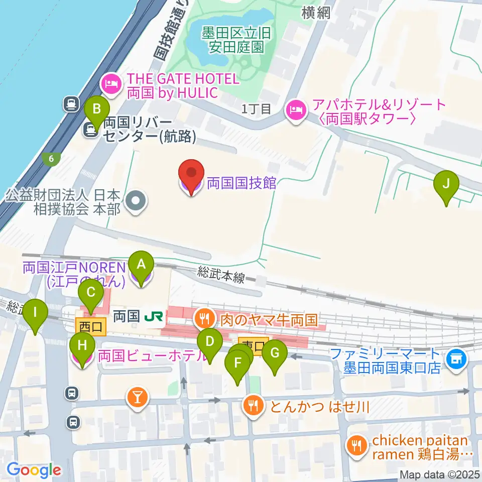 両国国技館周辺のカフェ一覧地図