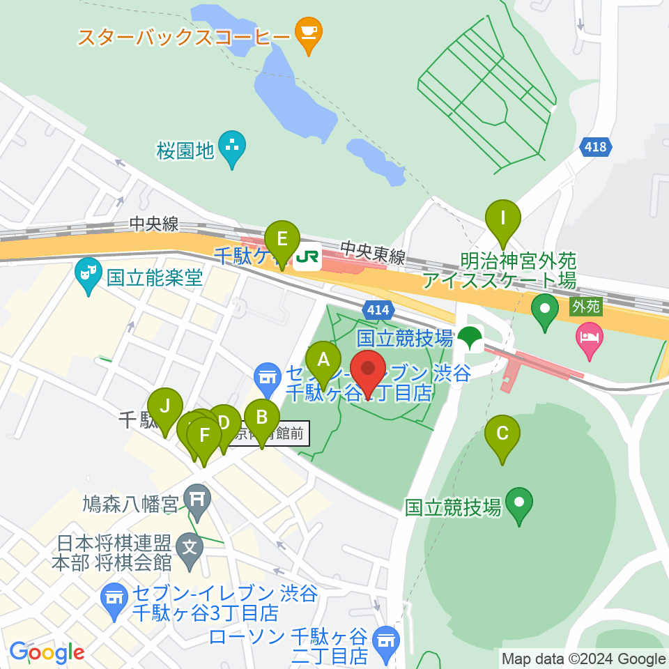 東京体育館周辺のカフェ一覧地図
