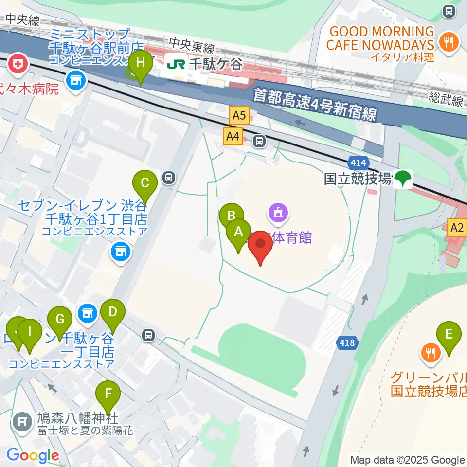 東京体育館周辺のカフェ一覧地図