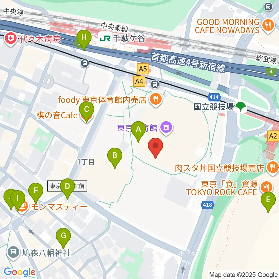 東京体育館周辺のカフェ一覧地図