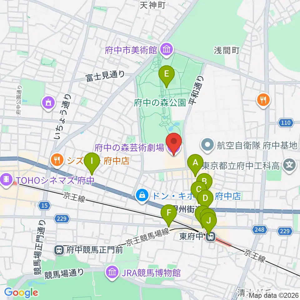 府中の森芸術劇場 どりーむホール 周辺のカフェ一覧マップ