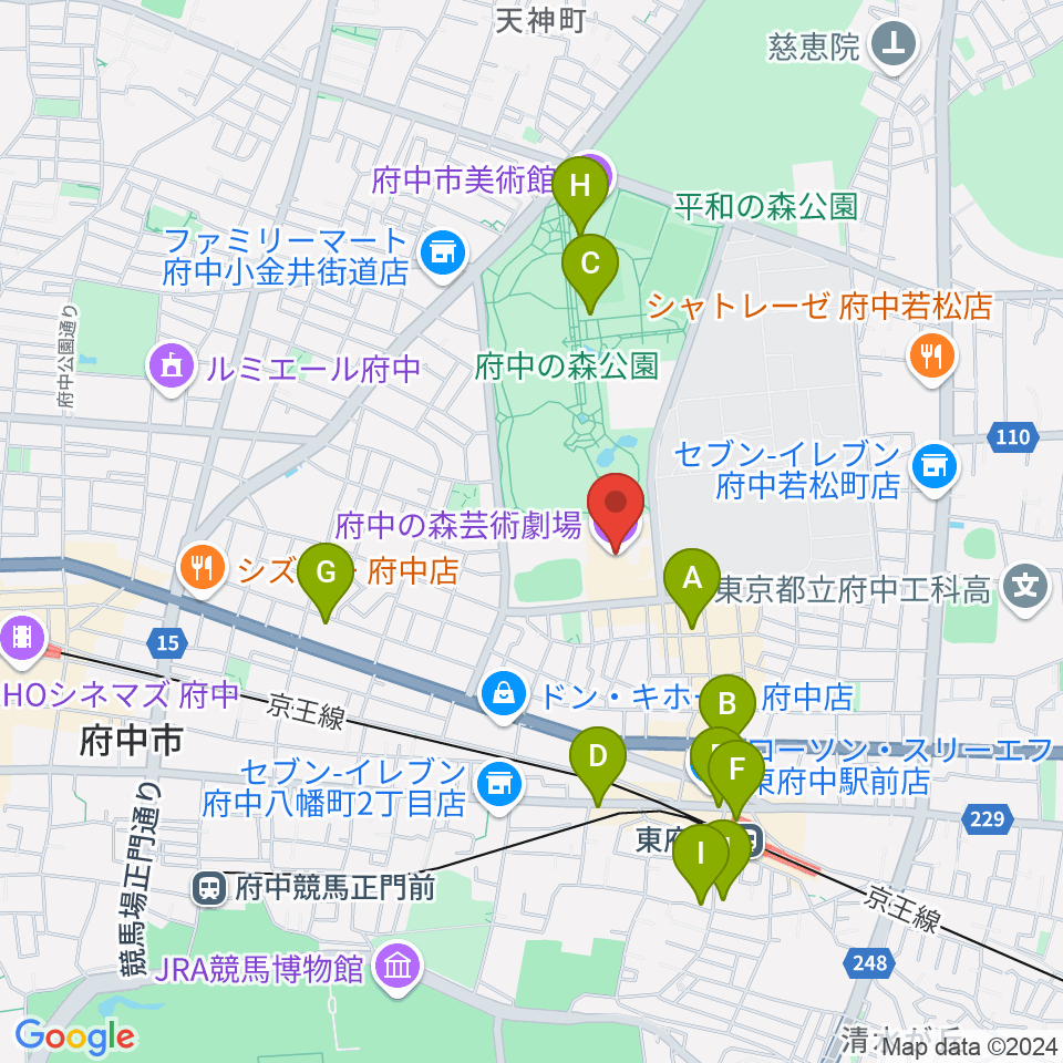 府中の森芸術劇場周辺のカフェ一覧地図