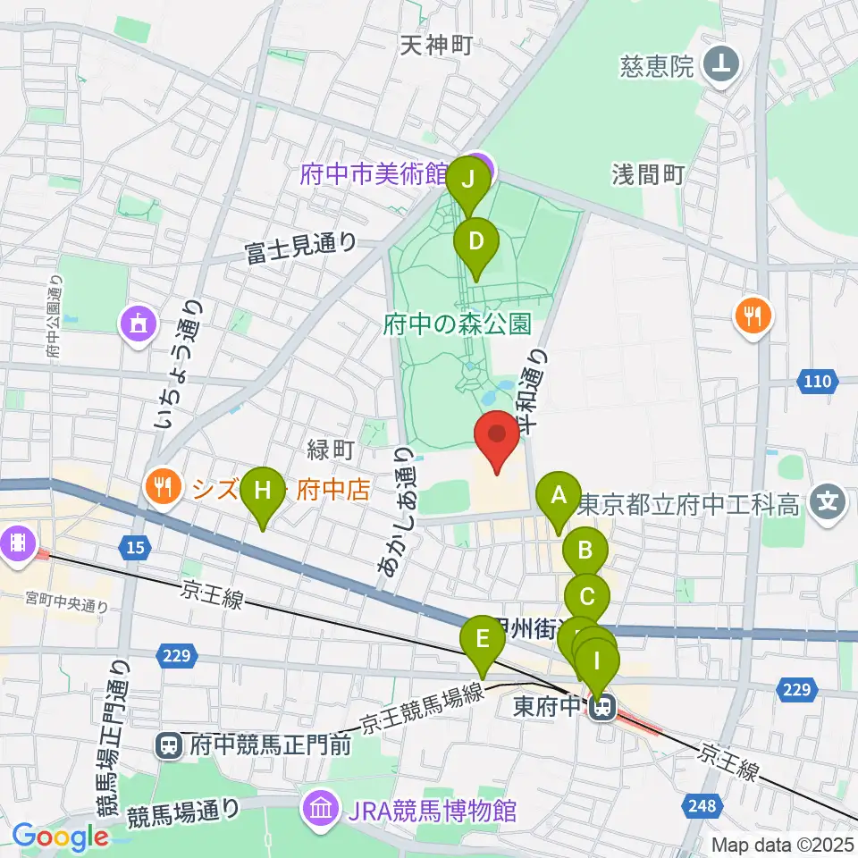 府中の森芸術劇場周辺のカフェ一覧地図