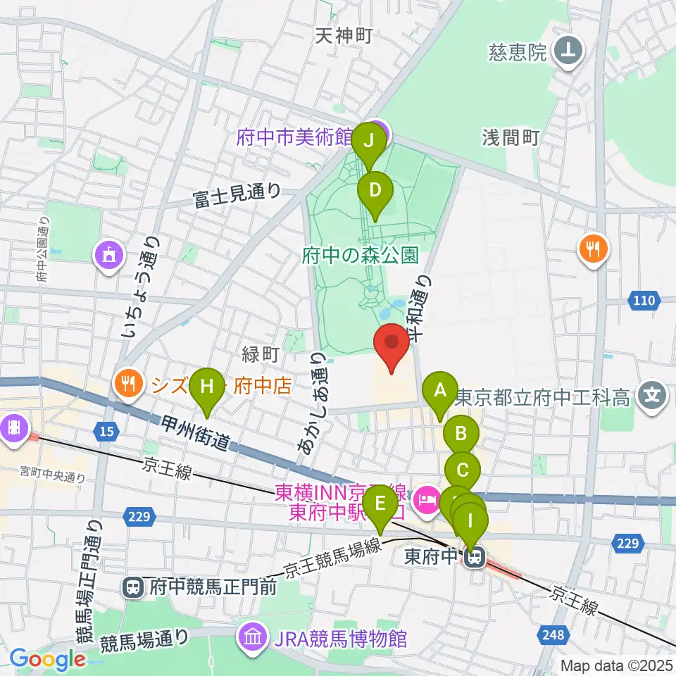 府中の森芸術劇場周辺のカフェ一覧地図