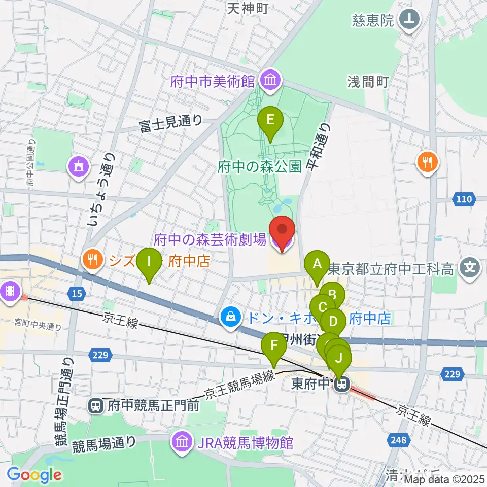 府中の森芸術劇場周辺のカフェ一覧地図
