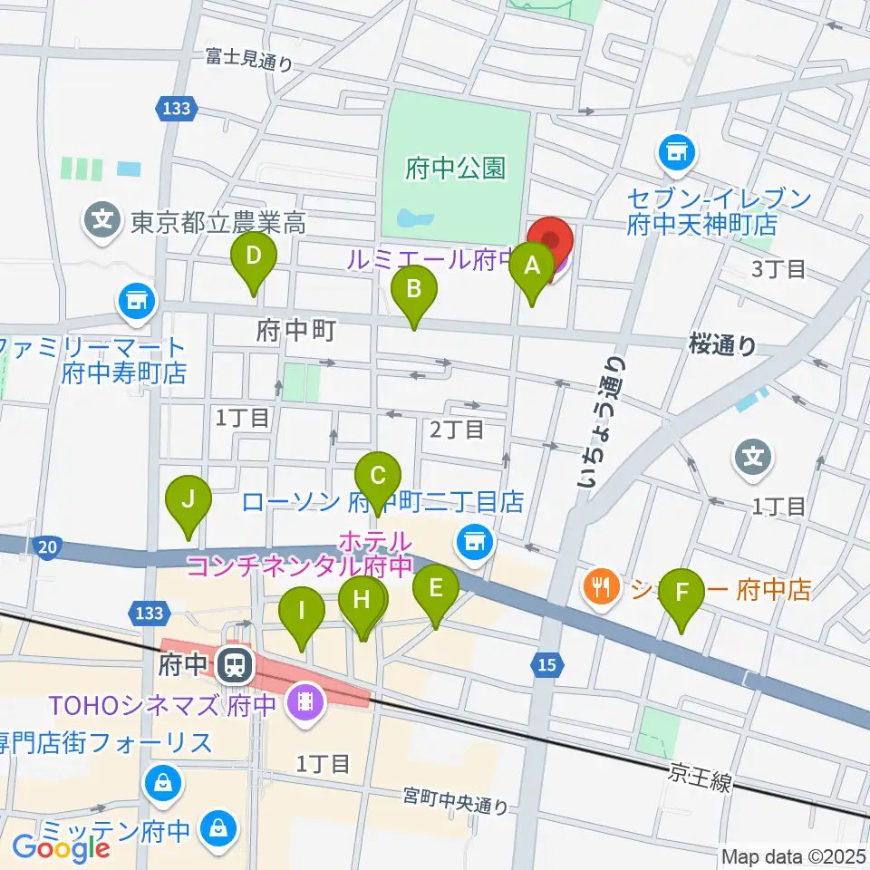 ルミエール府中周辺のカフェ一覧地図