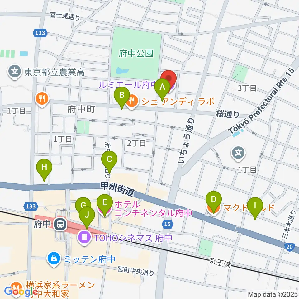 ルミエール府中周辺のカフェ一覧地図