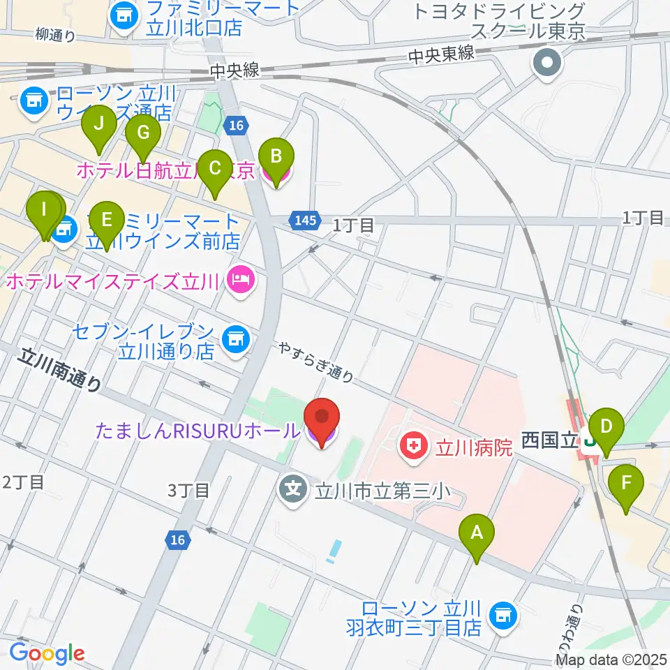 たましんRISURUホール周辺のカフェ一覧地図