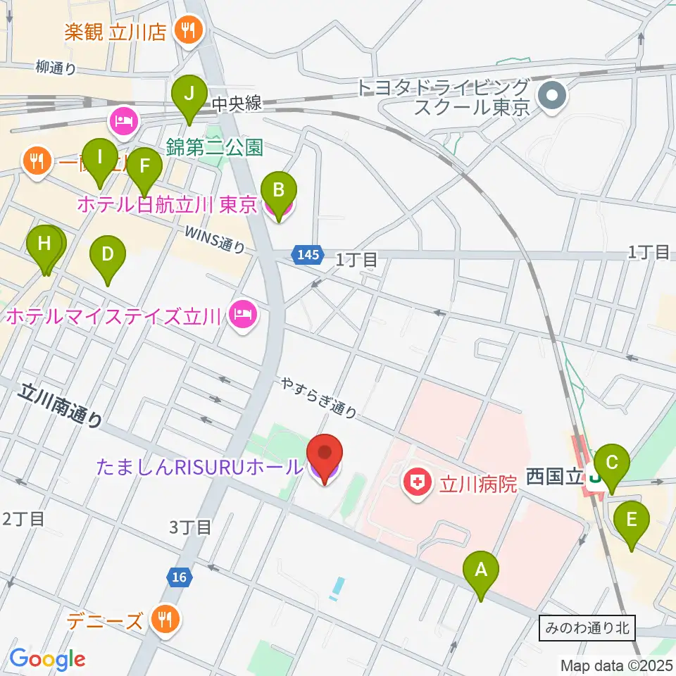 たましんRISURUホール周辺のカフェ一覧地図