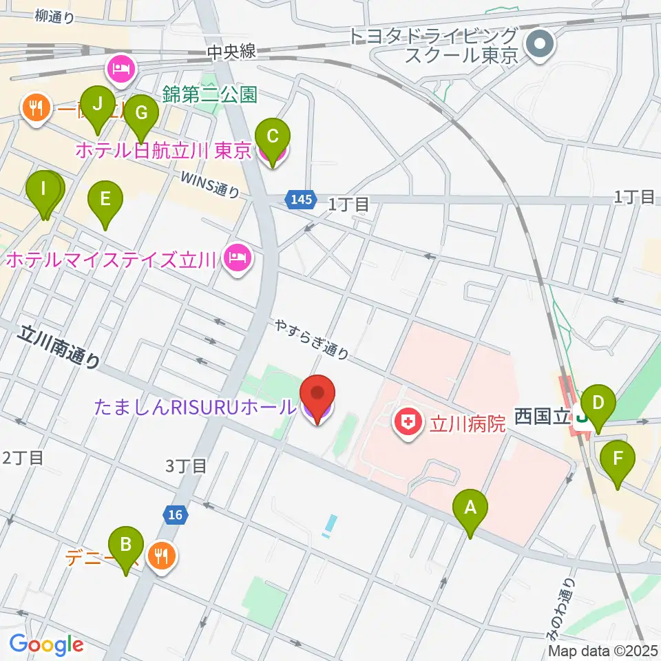 たましんRISURUホール周辺のカフェ一覧地図