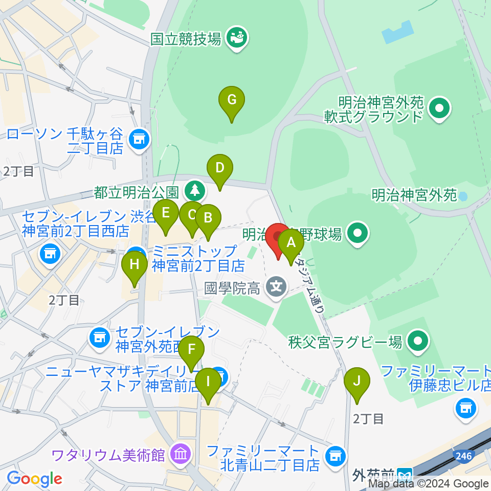 日本青年館ホール周辺のカフェ一覧地図