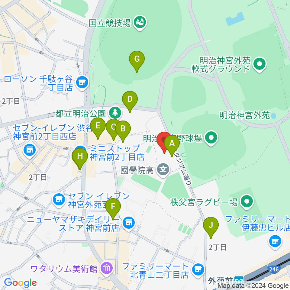 日本青年館ホール周辺のカフェ一覧地図