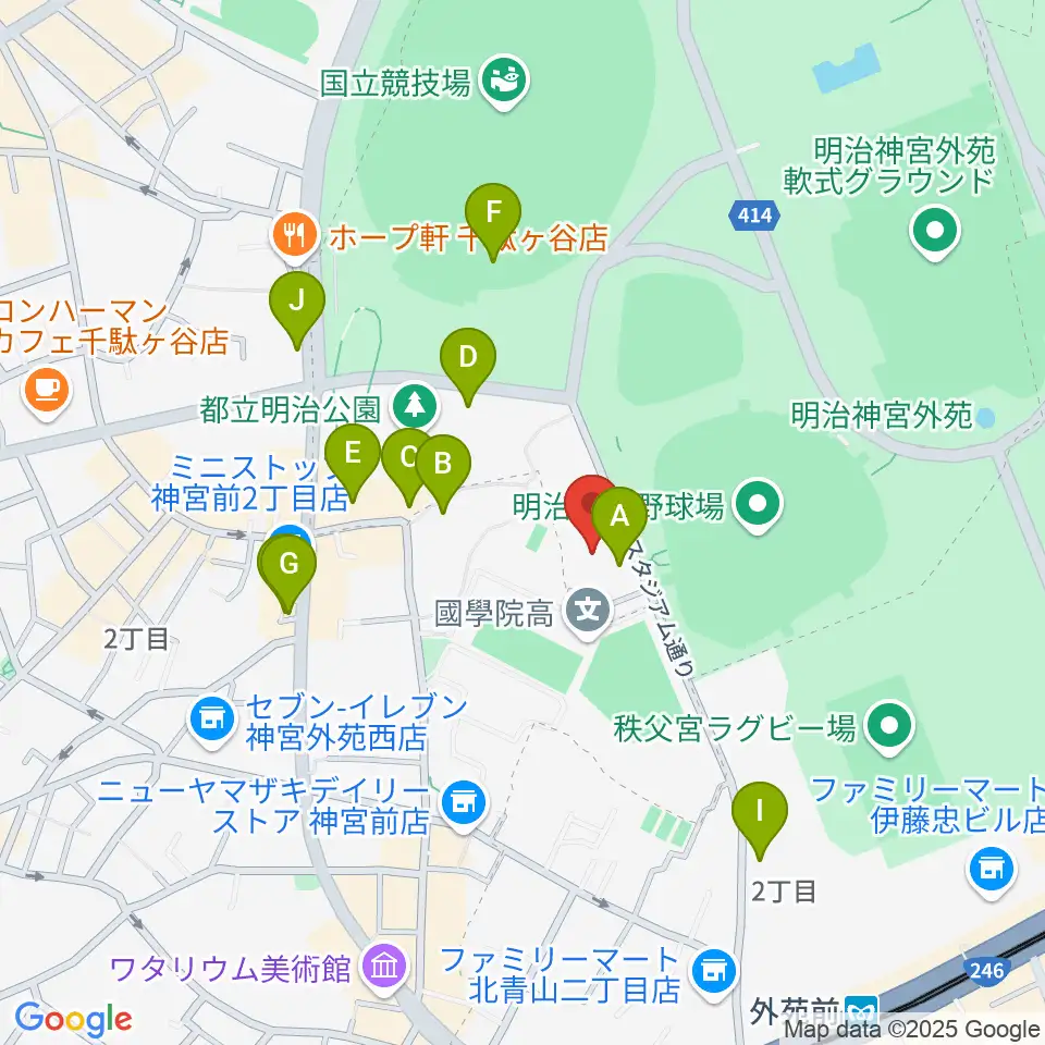 日本青年館ホール周辺のカフェ一覧地図