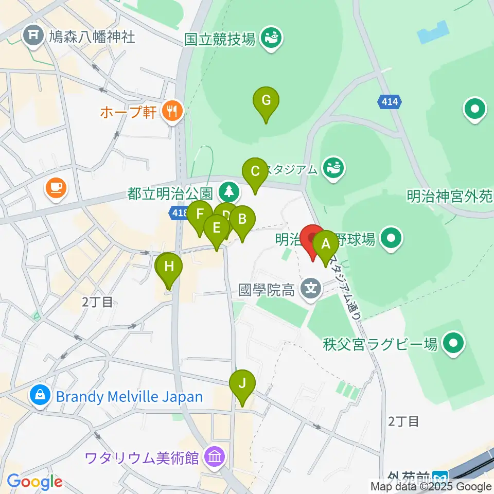 日本青年館ホール周辺のカフェ一覧地図