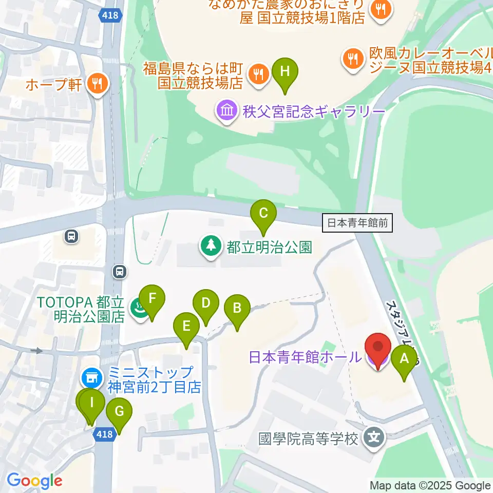 日本青年館ホール周辺のカフェ一覧地図