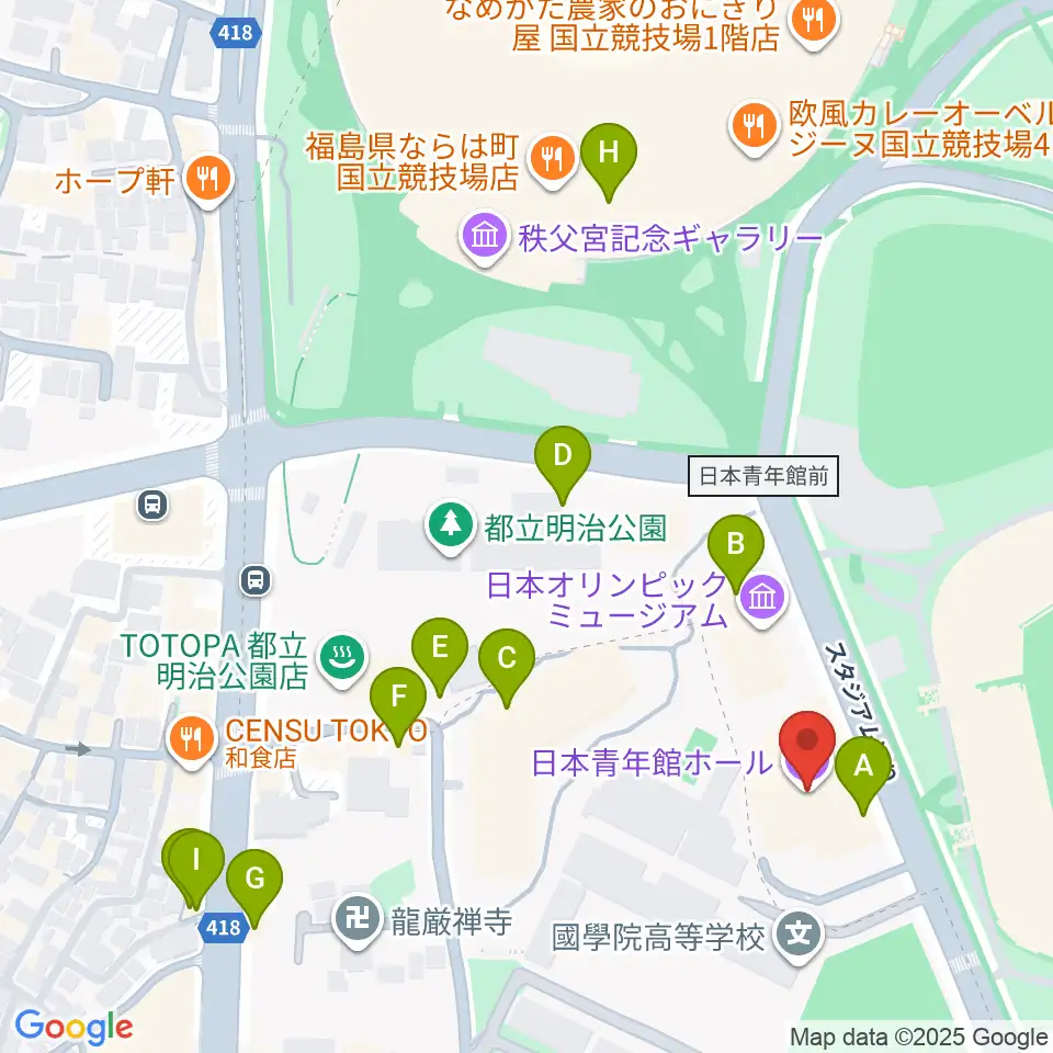 日本青年館ホール周辺のカフェ一覧地図